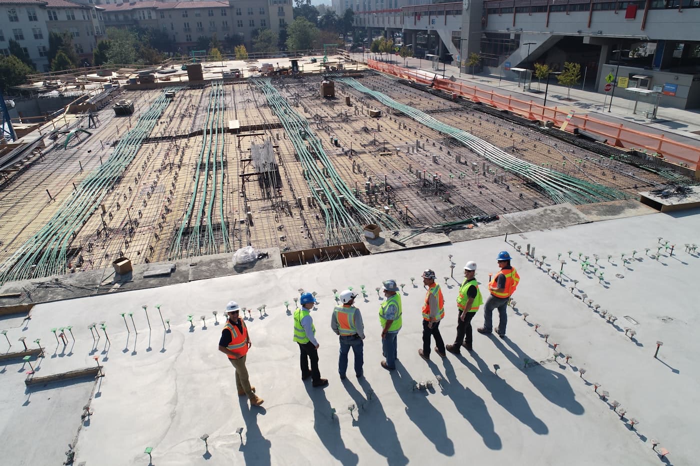 A construction crew working on an active building site